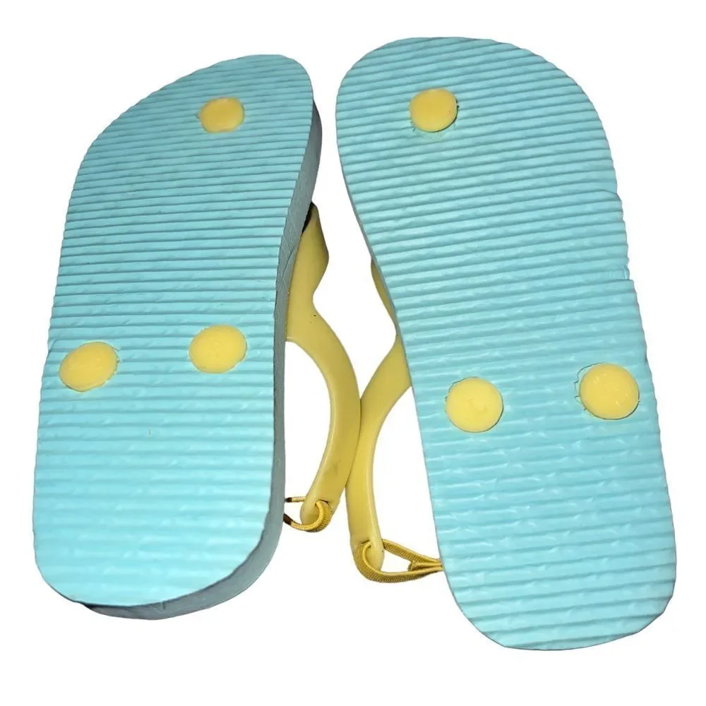 Adorable blue and yellow unicorn flip flops girls size‎ 7/8